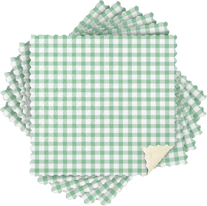 Green Checkered Kitchen Towels Dish Cloths Set of 6 Microfiber Cleaning Cloths for Cars Super Absorbent Machine