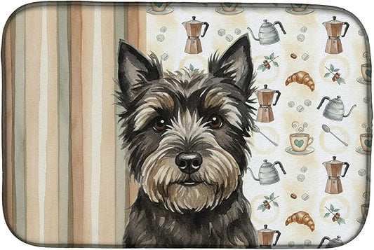 Caroline's Treasures Black Cairn Terrier Coffee Bar Dish Drying Mat Absorbent Dish Drying Mat Pad for Kitchen Counter Dish Drainer Mat for Countertop, 14 x 21", Multicolor