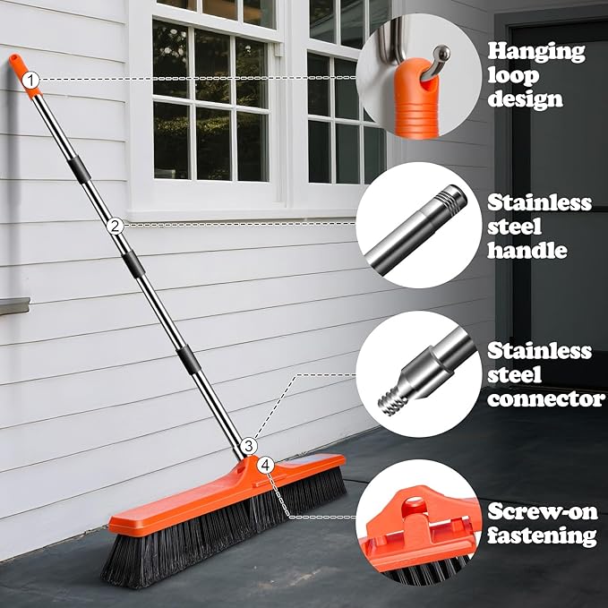 MASTERTOP 24" Yard Broom, Heavy Duty Garden Broom with Stiff Bristles, Outdoor Sweeping Brush,Push Broom for Warehouse Garden Garage Factory Patio Deck Driveways