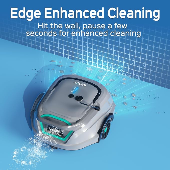 WYBOT A1 Robotic Pool Cleaner – Dual Layer Filtration, Strong Suction, 130 Mins Runtime, Robot Pool Vacuum for Above Ground & Flat Pools up to 1100 Sq. Ft., 4 Cleaning Modes (Tech Grey)