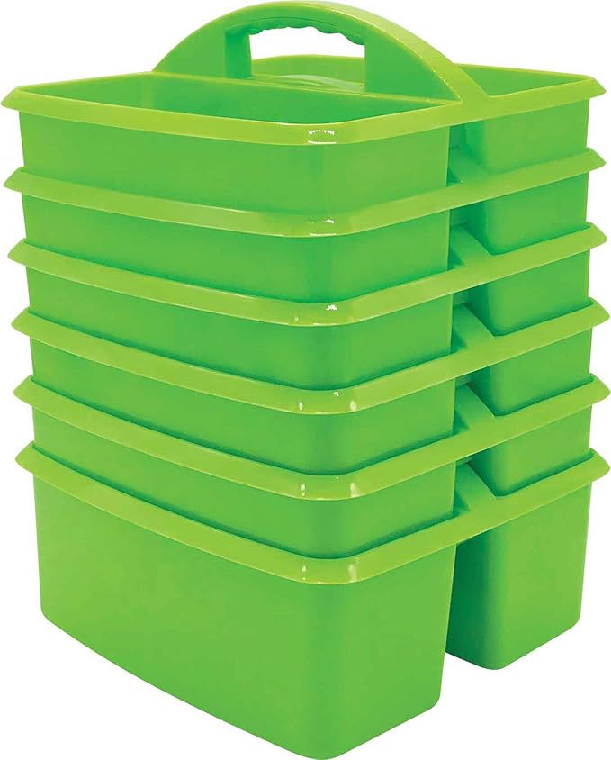 Teacher Created Resources Lime Portable Plastic Storage Caddy 6-Pack for Classrooms, Kids Room, and Office Organization, 3 Compartment