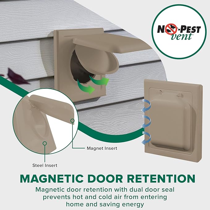 NO-PEST VENT, Exclusive Dual Door Dryer Vent Cover Outdoor 4 inch or Bathroom fan, Made in USA w Highest UV Resistant Plastic in any Outdoor Vent Cover (Woodstock Brown, 4 inch W/O Duct Tube)