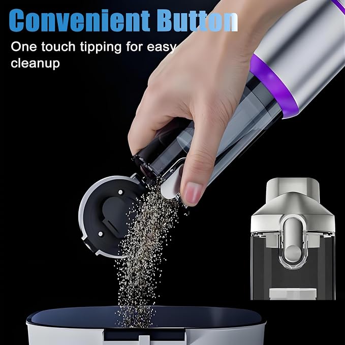Handheld Car Vacuum Cordless with Air Duster, 30-Min Runtime 20000Pa Suction, Portable Rechargeable Small Handheld Vacuum for Car Detailing Interior Cleaning Pet Hair,Silver&Purple
