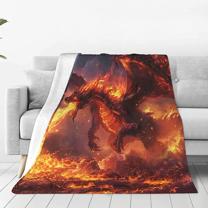 Dragon Blanket Fire Dragon Decor Throw Blanket Cozy Plush Flannel Fleece Warm Soft Lightweight Fuzzy Blanket Dragon Lovers Gifts for Boys Girls Teens Women for Bed Sofa Couch 40"X50"