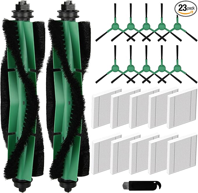 23 Pcs Accessories Kit for iRobot Roomba 104, 105 Vac/Combo, Y0140, Y0110, Q0520, Q0120, Q011 Robot Vacuum, Replacement Parts include 2 Main Brushes, 10 Hepa Filters, 10 Side Brushes, 1 Cleaning Tool