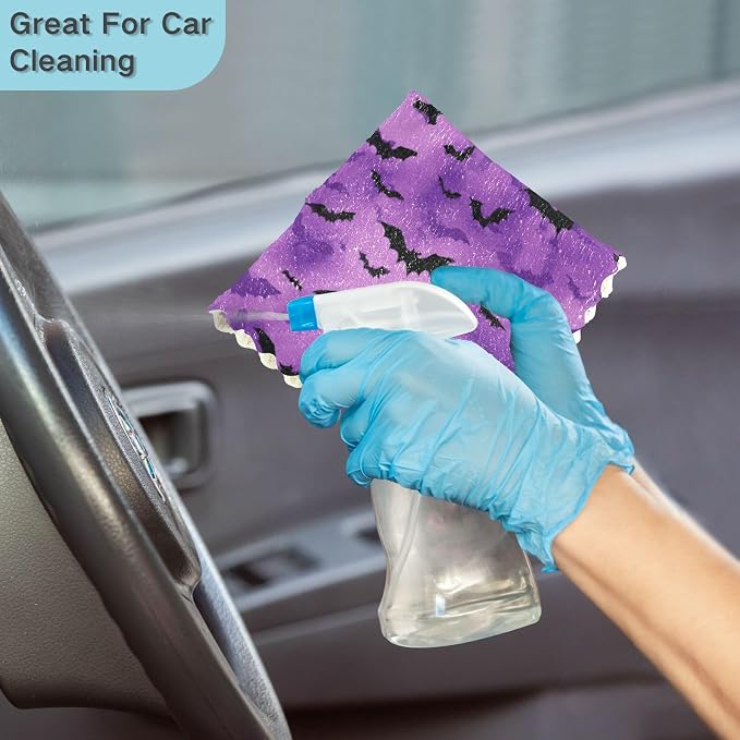 Puprle Bats Kitchen Towels Dish Cloths Set of 6 Microfiber Cleaning Cloths for Cars Super Absorbent Machine