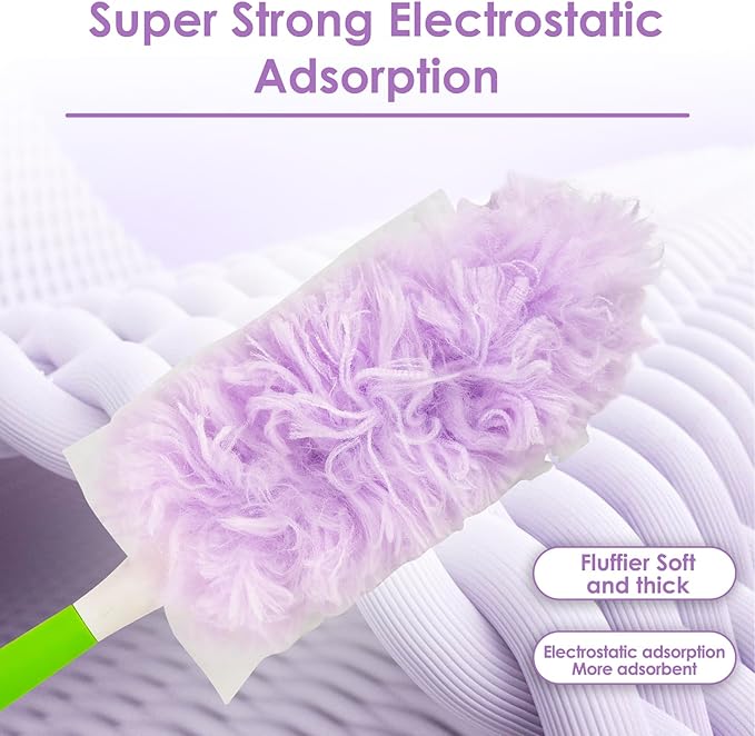 50 Count Feather Duster Refills for Swiffer Dusters Handle, 360 Degree Multi-Surface Duster Refill Kit with 1 Extra Handle, Disposable Dust Removal Brush Heads for Electronics Furniture, Car Interior