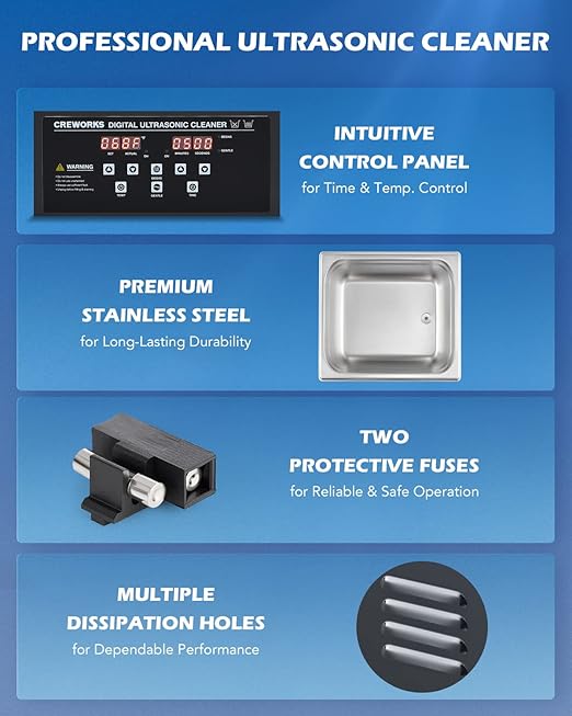 CREWORKS 15L Digital Ultrasonic Cleaning Machine with Degas and Gentle Mode, 360W Ultrasonic Cleaner with Heater and Timer, 40kHz Ultrasound Cleaner for Industrial Parts Carburetor Auto Tool