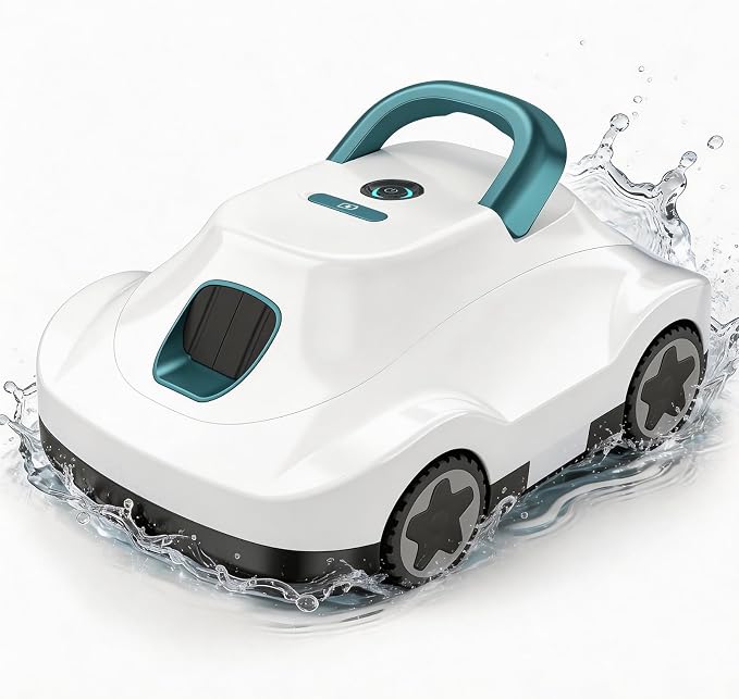 (2026 Upgrade) Cordless Robotic Pool Cleaner, Automatic Pool Vacuum for Above Ground & Inground Pools, 180-Min Runtime, 3L Basket for Leaves & Debris, Auto-Parking, Powerful Suction (White-Green)