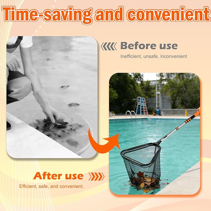 SISIUPASSIE 12FT Pool Skimmer Net with Pole, Foldable & Larger Capacity Pool Net for Cleaning, Telescopic Pool Pole Heavy Duty with Fine Mesh Pool Leaf Net for Above Ground & In-ground Pools