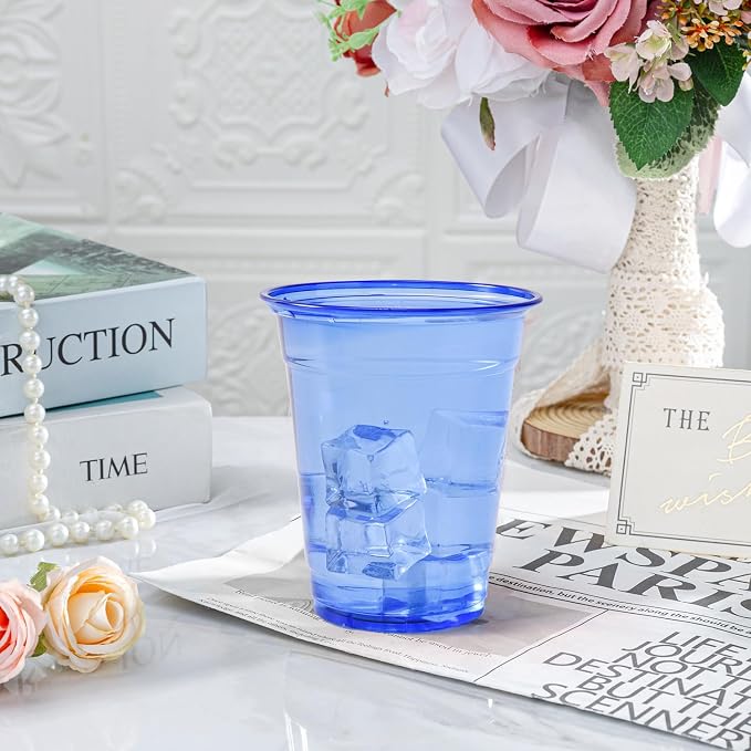 200 Pack Blue Clear Plastic Cups 12 oz Disposable Drinking Cups for Wedding Blue Birthday Party Supplies