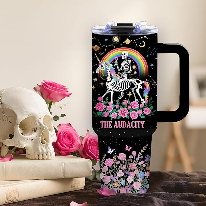 DUUV 40 Oz Funny Skull Tumbler, Funny Witchy Gifts for Women Tarot Lovers, Ghost Design Mug, the Audacity Skull Tumbler for Valentine‘s Day, Gifts for Daughter Girlfriend, Skeleton Cup Black, 1PCS