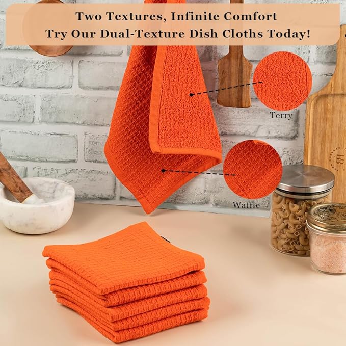 DishCloths Kitchen|Waffle Terry Weave Hand Towels|Cotton 12"x12" Reusable Dish Rags Washing Scrub Cleaning Dishes|Dish Bar Mop Towels Hand Wipes| washcloth |6 Pc Set-White