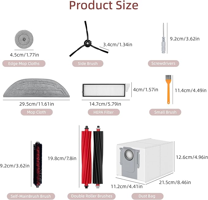 28 Pack Accessories Compatible with Roborock S8 MaxV Ultra Robot Vacuum,Main Brushes,Dust Bags,Mop Cloths,Edge Mop Cloths,Filters,Side Brushes,Self-Main Brush,Cleaning Brush, Screwdriver