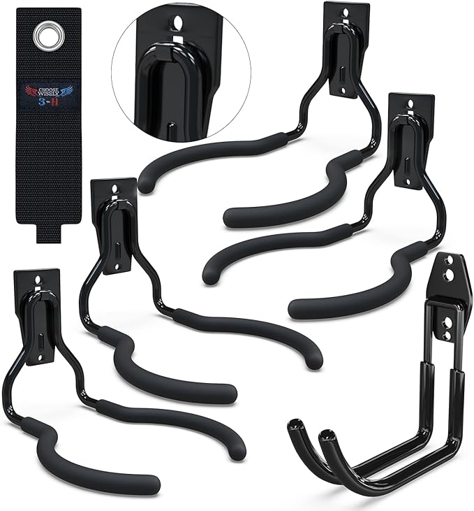 3-H Weed Eater Hanger 4 Pack,1 Large Garage Wall Hooks,1 Extension Strap,Utility Weedeater Rack,Tool Hangers for Organizing and Hanging Weed Wacker,Leaf Blower,String Trimmer,Power Tool in Garden