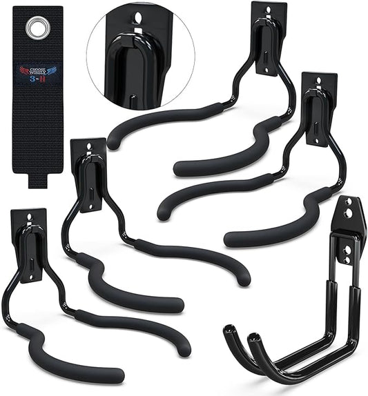 3-H Weed Eater Hanger 4 Pack,1 Large Garage Wall Hooks,1 Extension Strap,Utility Weedeater Rack,Tool Hangers for Organizing and Hanging Weed Wacker,Leaf Blower,String Trimmer,Power Tool in Garden