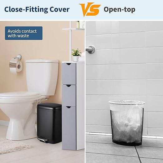12L Bathroom Trash Can with Lid, Stainless Steel Kitchen Trash Can with Odor-Protective Lid | Hands-Free, with Foot Pedal and Trash Bag Ring, Removable Inner Bin, Suitable for Bathrooms, Black