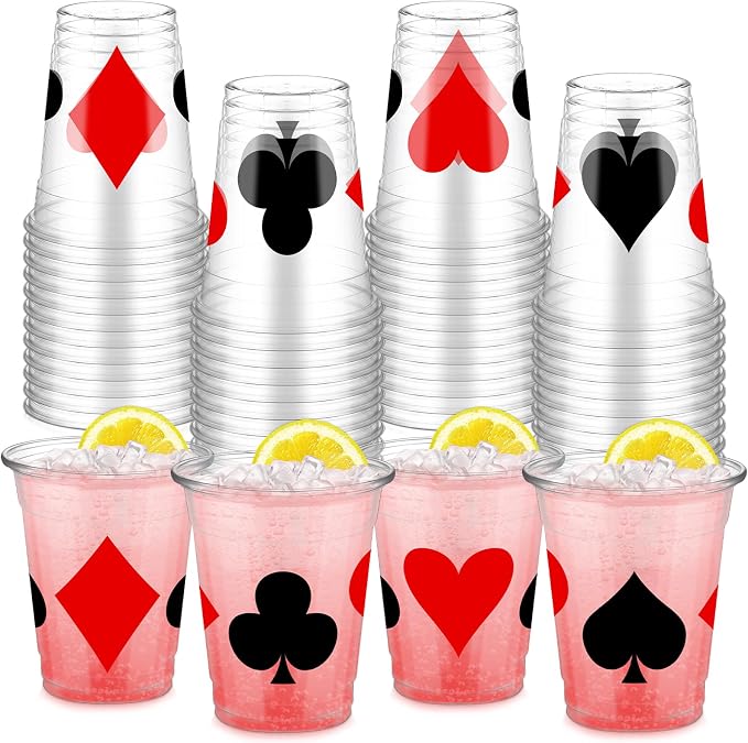 Yaomiao 50 Pcs Casino Theme Cups 12 oz Poker Cups Casino Party Decorations Plastic Las Vegas Disposable Shot Cup Plastic Game Night Decorations for Hot Cold Drink Las Vegas Poker Game Party Supplies