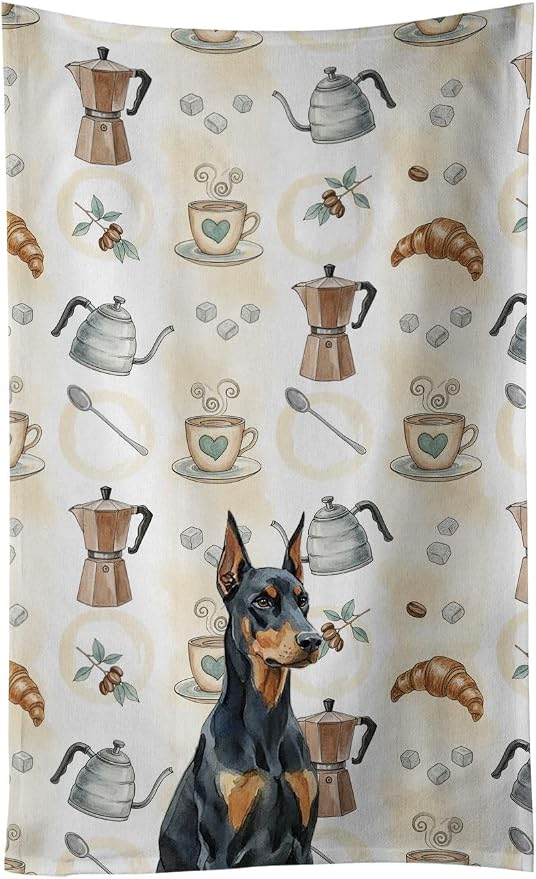 Caroline's Treasures Doberman Pinscher Coffee Bar Kitchen Towel Velour Plush Front and Cotton Loop Back Machine Washable