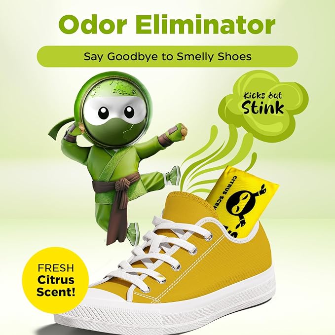 Earth Ninja Fresh Home Bundle – Fridge Ninja (2 Pack) + Shoe Ninja (2 Pack) – Natural Activated Charcoal Odor Eliminators – Long-Lasting, Reusable Deodorizers for Fridge, Shoes, Gym Bags & More