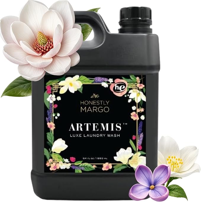 Honestly Margo Artemis Luxury Laundry Detergent (64 oz, Pack of 1) – Laundry Detergent Scented with Almond, White Lilies, Amber Musk & Peach Perfume | Delicate Laundry Detergent, Liquid Soap, 11 Loads