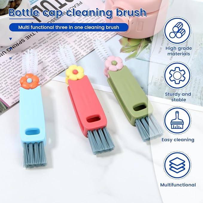 24PC 3 in 1 Cup Lid Cleaning Brush, 180° Rotatable Bottle Brush Gap Cleaner, Multifunctional Crevice Cleaning Brush Set for Baby Bottle, Water Bottle, Tumbler & Kitchen Mugs, 24 Pack Hangable
