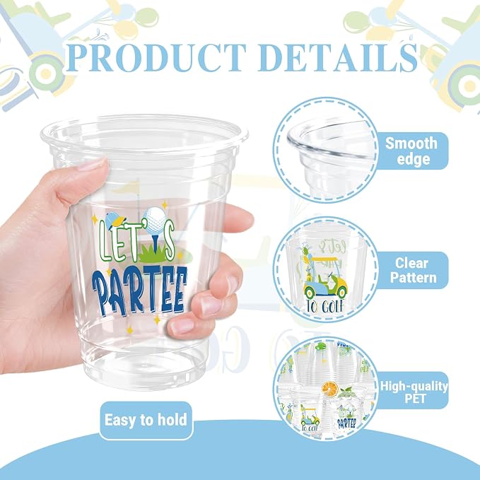 100 Pack Blue Golf Plastic Cups 12 oz Green Golf Ball Disposable Cups Spring Party Favor Drinking Cold Beverage Cup for Sports Birthday Party Supplies
