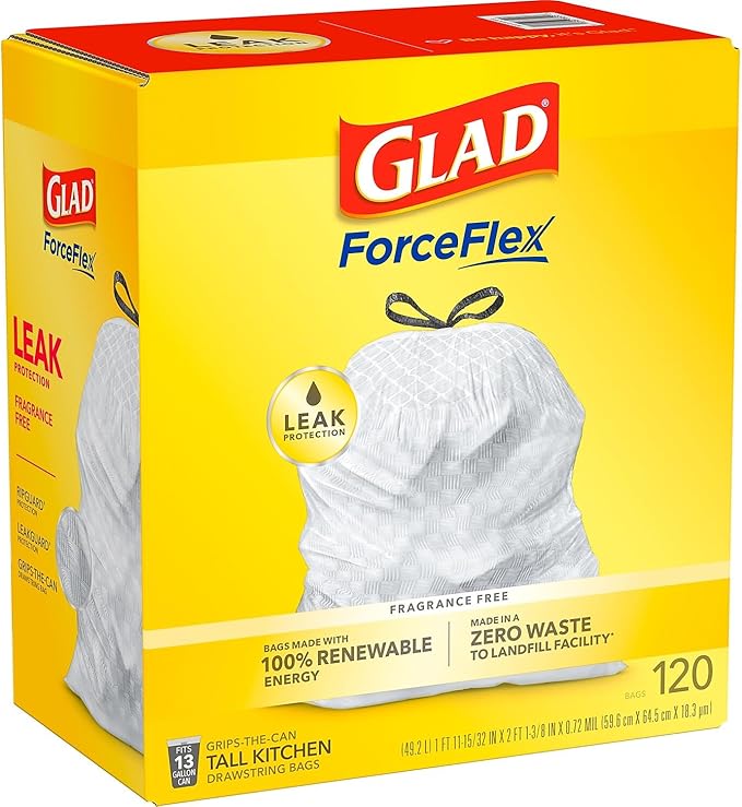 CLO78564 - Glad ForceFlex Tall Kitchen Drawstring Trash Bags