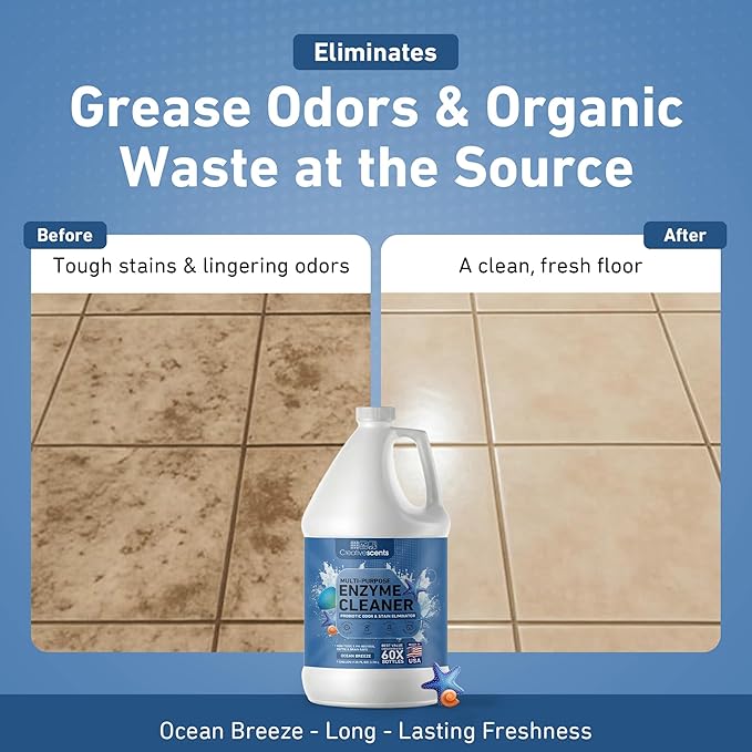 Creative Scents Multipurpose Enzyme Cleaner & Odor Remover | Super Concentrated for Floor, Carpet, Drain | Pet Urine Odor Eliminator | Enzyme Cleaner for Cat Urine & Dog Poop | 1 Gallon - Ocean Breeze