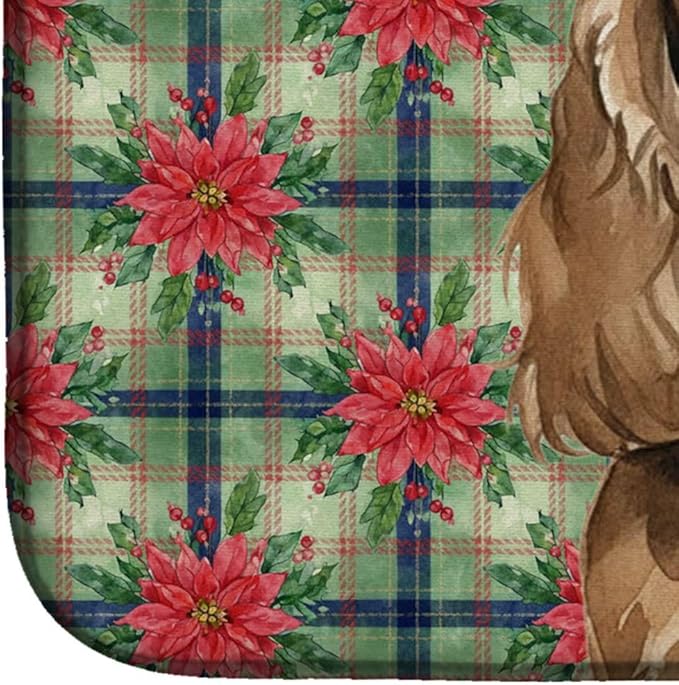Caroline's Treasures Chocolate Cocker Spaniel Christmas PoinsettIas Dish Drying Mat Absorbent Dish Drying Mat Pad for Kitchen Counter Dish Drainer Mat for Countertop, 14 x 21", Multicolor