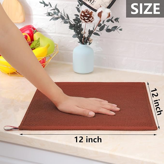 Homaxy 100% Cotton Waffle Weave Kitchen Dish Cloths, Ultra Soft Absorbent Quick Drying Dish Towels, 12 x 12 Inches, 18-Pack, Rust