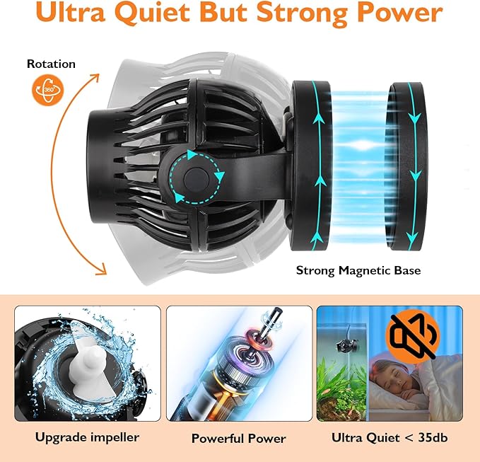 hygger Aquarium Wave Maker with Intelligent Controller, 5 Wave Modes Adjustable Water Flow, Magnetic DC 24V Quiet Aquarium Powerhead for Freshwater Saltwater Coral Reef Tank, 2200GPH