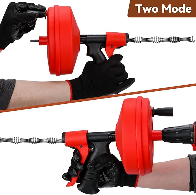 New 50 FT Double Mode Drain Snake Tools, 11-in-1 Drain Auger for Sink and Drain Unblocking, Plumbing Snake for Kitchen, Bathrom and Shower Sink, Snake for Real DYIs (Red) NEW