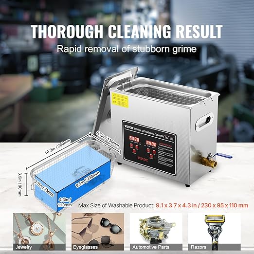 VEVOR 6L Ultrasonic Cleaner with Digital Timer & Heater, Professional Industrial Cleaner for Glasses Watch Rings Small Parts Circuit Board