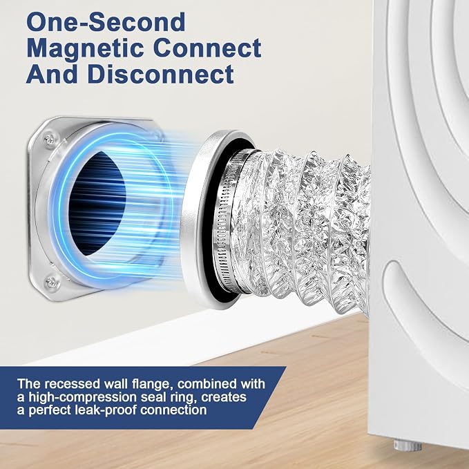DV180 Magnetic Dryer Vent Coupling – Dryer Vent Connector Kit With Aligning 4" Quick Connect System, Fire-Resistant Aluminum Hose, Airtight Seal for Safer & More Efficient Drying