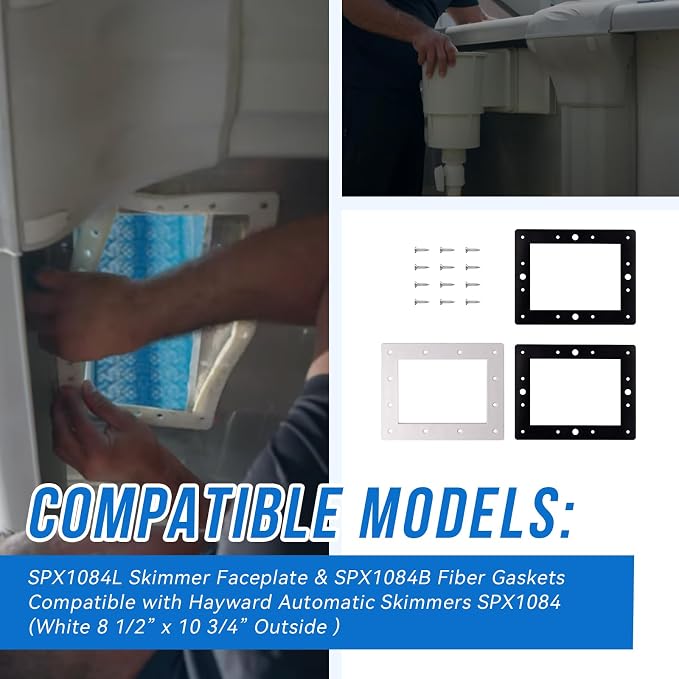 SPX1084L Skimmer Faceplate & SPX1084B Fiber Gaskets Compatible with Hayward 1084 Skimmer (White 8 1/2” x 10 3/4” Outside)
