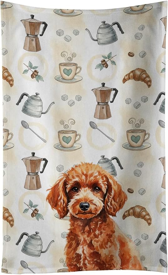 Caroline's Treasures Toy Red Poodle Coffee Bar Kitchen Towel Velour Plush Front and Cotton Loop Back Machine Washable