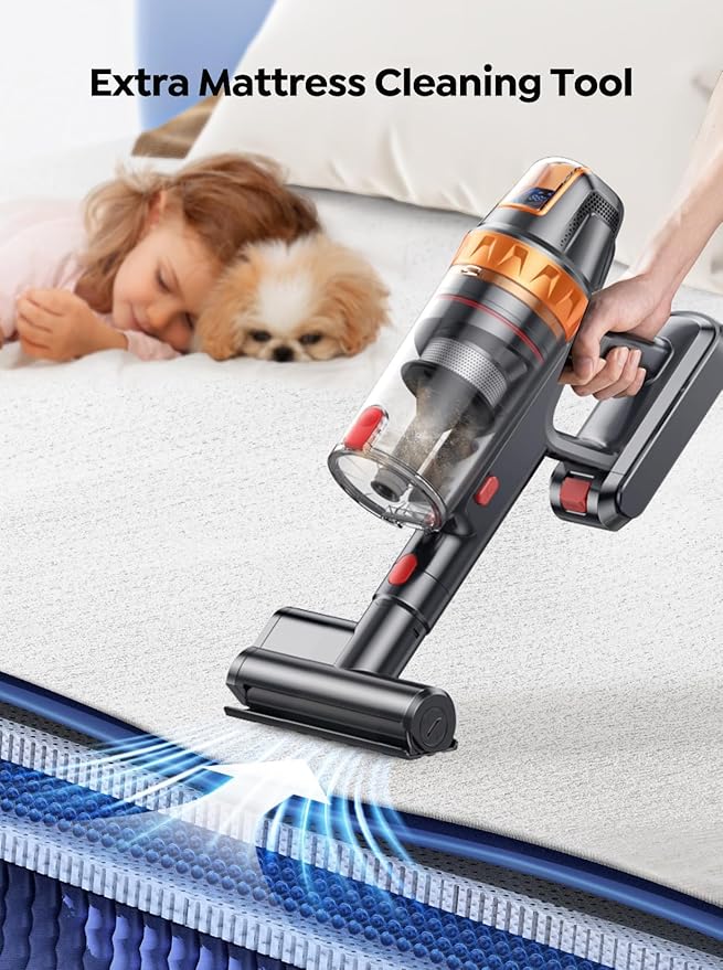 Cordless Vacuum Cleaner, 650W 55KPA 70Min with Extra Mattress Cleaning Tool, Stick Vacuum Cleaners for Home, Self-Standing, Wall Mount Charging, Rechargeable Vacuum Cordless for Floor Pet Hair Carpet