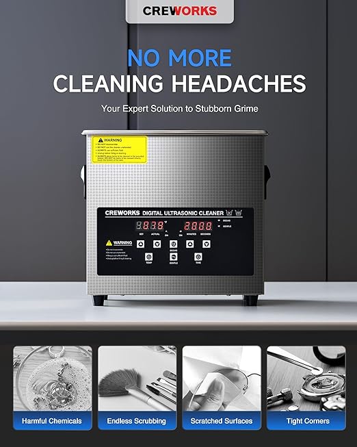 CREWORKS 3L Digital Ultrasonic Cleaner with Degas & Gentle Modes, 0.8 gal. Ultrasonic Cleaning Machine, 120W Professional Ultrasound Cleaner with 150W Heater & 1-30 min. Timer for Glasses Toys Tools