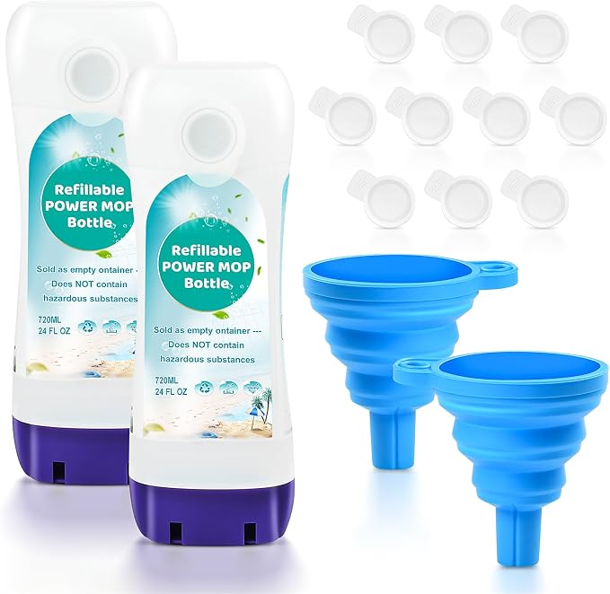 Bisenkud 2 Pack Refillable Bottle for Swiffer® Power Mop™ | 720ML / 24 FL.OZ Reusable Solution Container, Leak-Resistant Lock, Use Any Liquid Cleaner