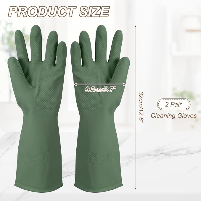 uxcell Rubber Cleaning Gloves, Reusable Household Dishwashing Long Rubber Gloves