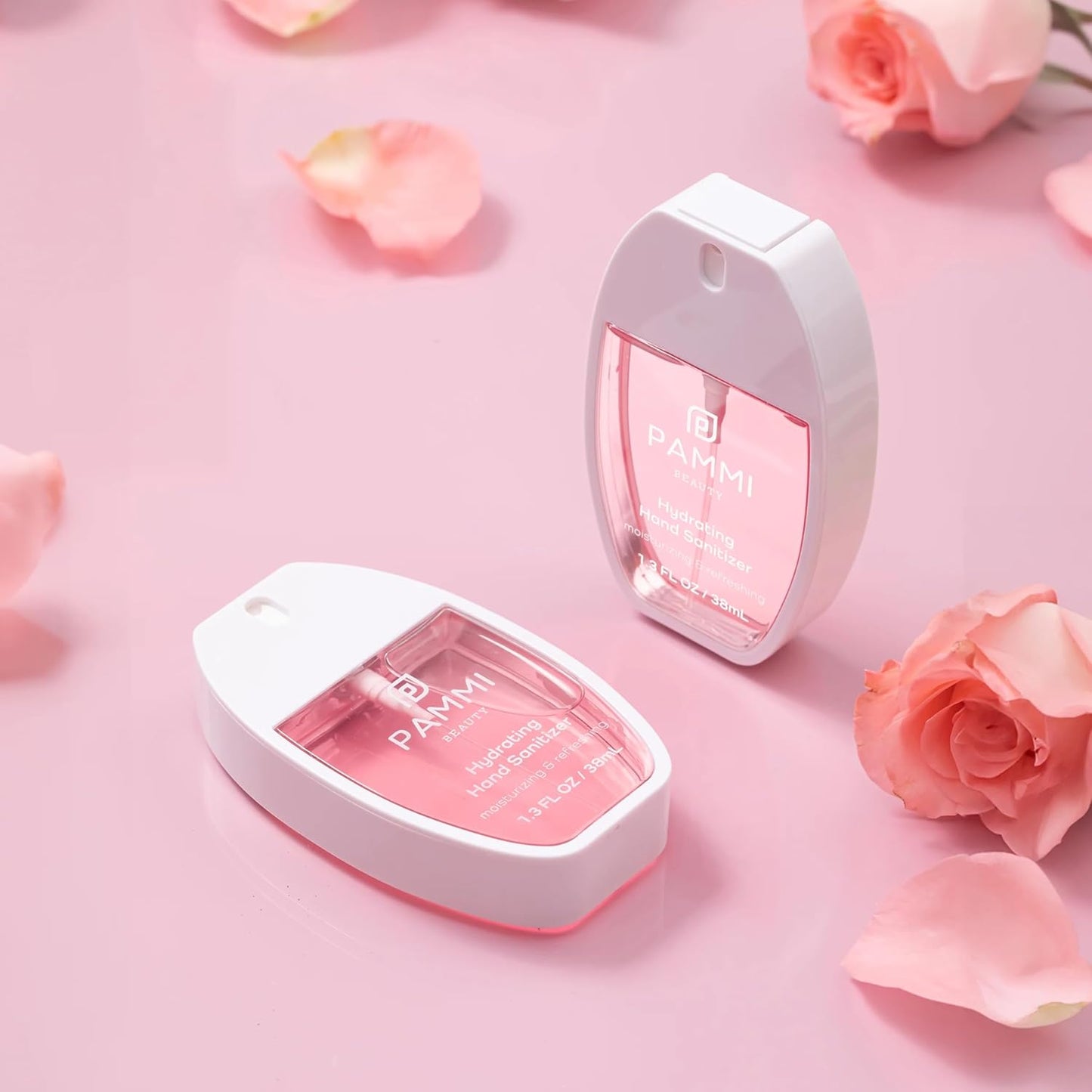 PAMMI Power Mist Hydrating Hand Sanitizer Spray, Portable Travel Size Pocket Hand Sanitizer, Scented Handsanitizer Mini Spray For Car - 600 Sprays (2 Pack (Peach, Lavender))