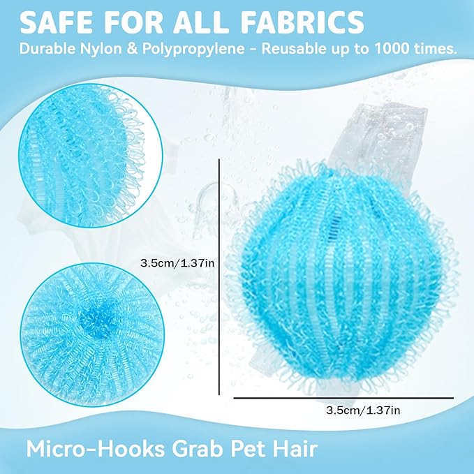 48 Pack Pet Hair Remover for Laundry, Pet Lint Balls for Dryer, Reusable Hair Catcher for Washing Machine, Dryer Balls for Pet Hair Removal, Clean Clothes and Fabric (Blue)