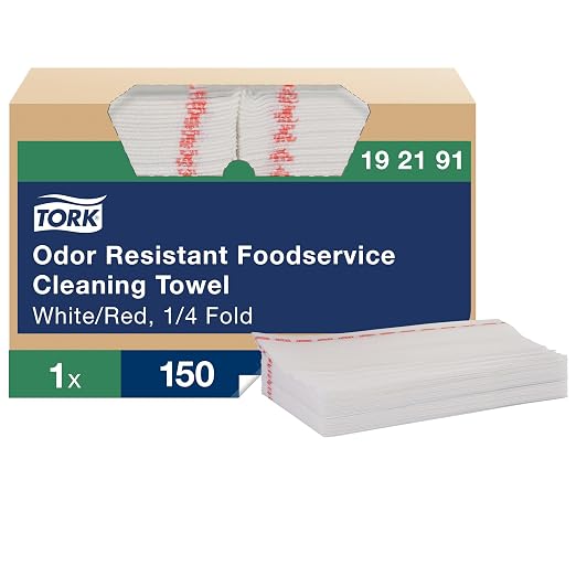 Tork Odor Resistant Foodservice Cleaning Cloth White Self Dispensing, Antimicrobial, 1 x 150 Cloths, 192191
