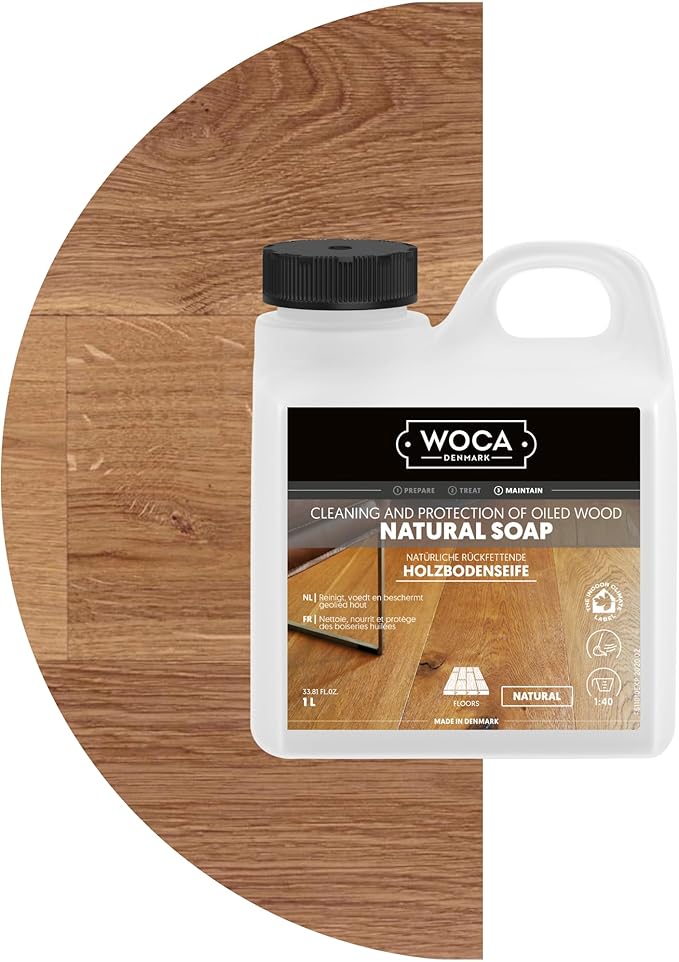 WOCA Natural Soap, White 2.5L - Concentrated Wood Cleaner for oil or wax finished hardwood floors, tables, millwork, cutting boards, and countertops