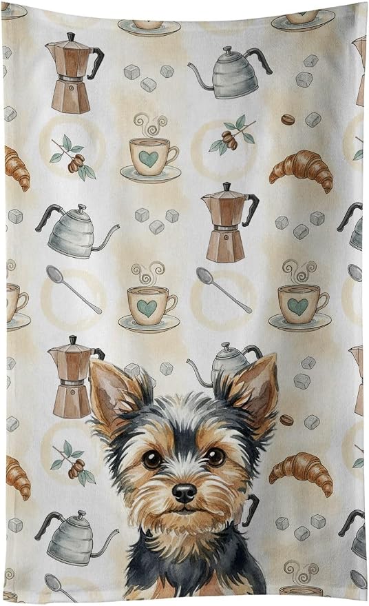 Caroline's Treasures Black and Tan Yorkshire Terrier Coffee Bar Kitchen Towel Velour Plush Front and Cotton Loop Back Machine Washable