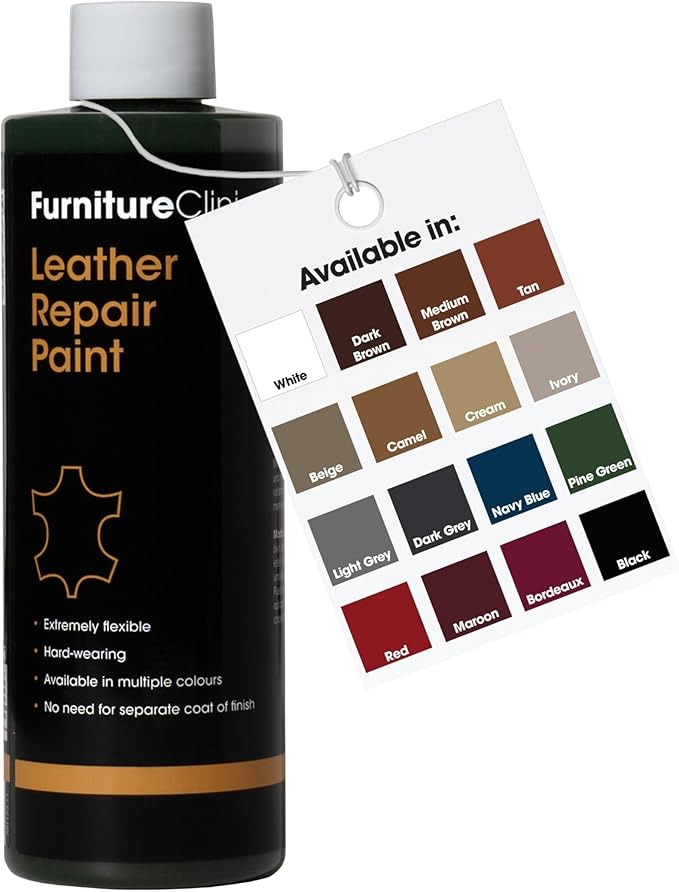 Furniture Clinic Leather Repair Paint | 2-in-1 Seal and Color | Use on Scratches, Tears, and Holes in Car Seats, Furniture | Quick and Easy Leather Repair Kit for Furniture (Pine Green, 500ml / 17oz)