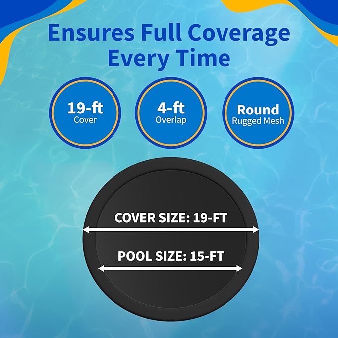 Blue Wave Rugged Mesh 15 ft 8-Year Above Ground Pool Cover for Winter – Fine Mesh Debris Barrier – 4 ft Overlap, Reinforced Grommets, Vinyl-Coated Cable, Metal Winch – Black Finish - BWC602
