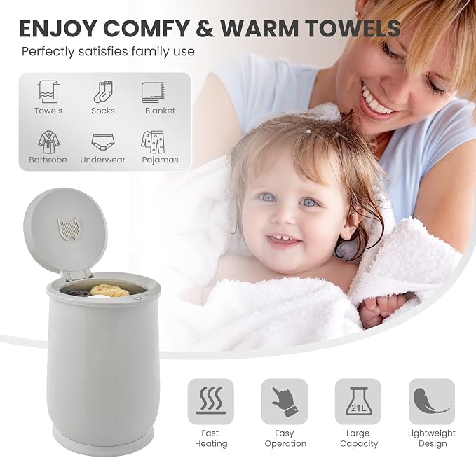 Giantex Towel Warmer Bucket for Bathroom, Portable Spa Hot Towel Heater, Flip-top Lid, Fragrance Holder, Auto Shut Off, 21L Large Towel Warmer Fits up to 2 Oversized Towels Bathrobes (Light Gray)