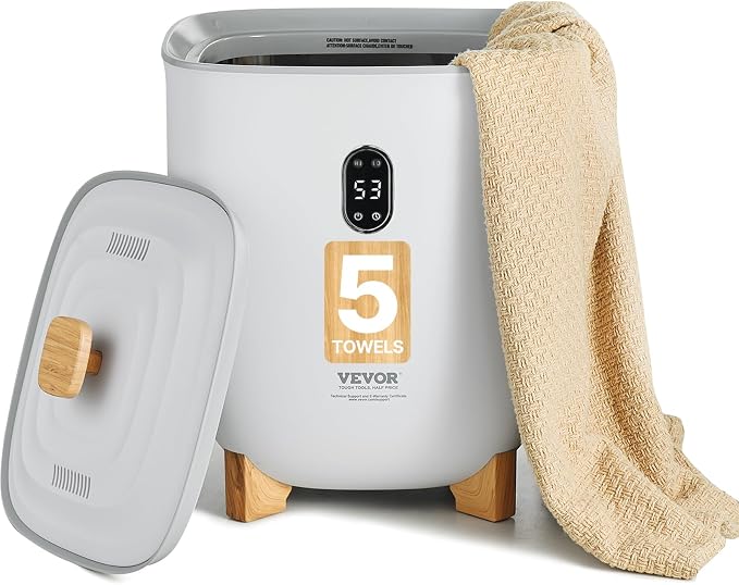 VEVOR Towel Warmers for Bathroom, 25 L Towel Warmer Bucket with Auto Shut Off for Spa Fits up to 5 Oversized Towels, Blankets, Clothes, Bathrobes, PJ's and More, Gray